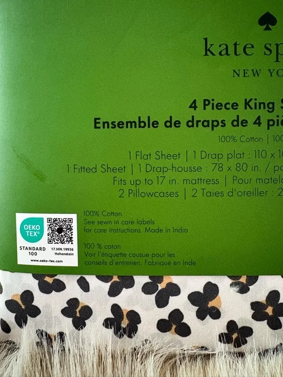 Kate Spade New York Floral Leopard Print 4-Piece Sheet Set | King | NEW - Picture 4 of 6